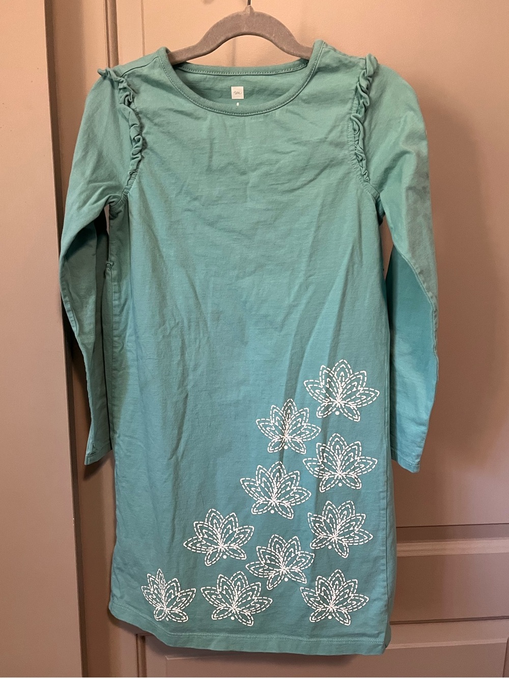 Tea Collection Teal Long-Sleeve Floral Jersey Dress